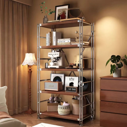 Multi-Functional Storage Shelf Rack – 18mm Particleboard & Metal Frame, Multiple Sizes, Brown