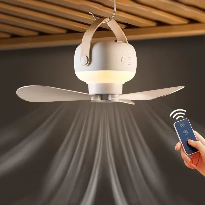Portable Wireless Ceiling Fan with LED Night Light – USB, Remote Control, 4-Speed, Camping & Home