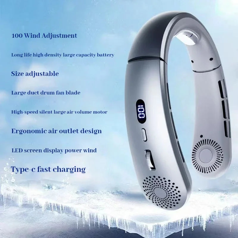 Wearable Neck Fan – 5-Speed Hands-Free, LED Light, Low Noise, Sports & Outdoor Use