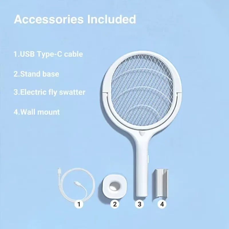 5-in-1 Electric Mosquito Swatter Racket – Fast Charging, Adjustable, Bug Zapper