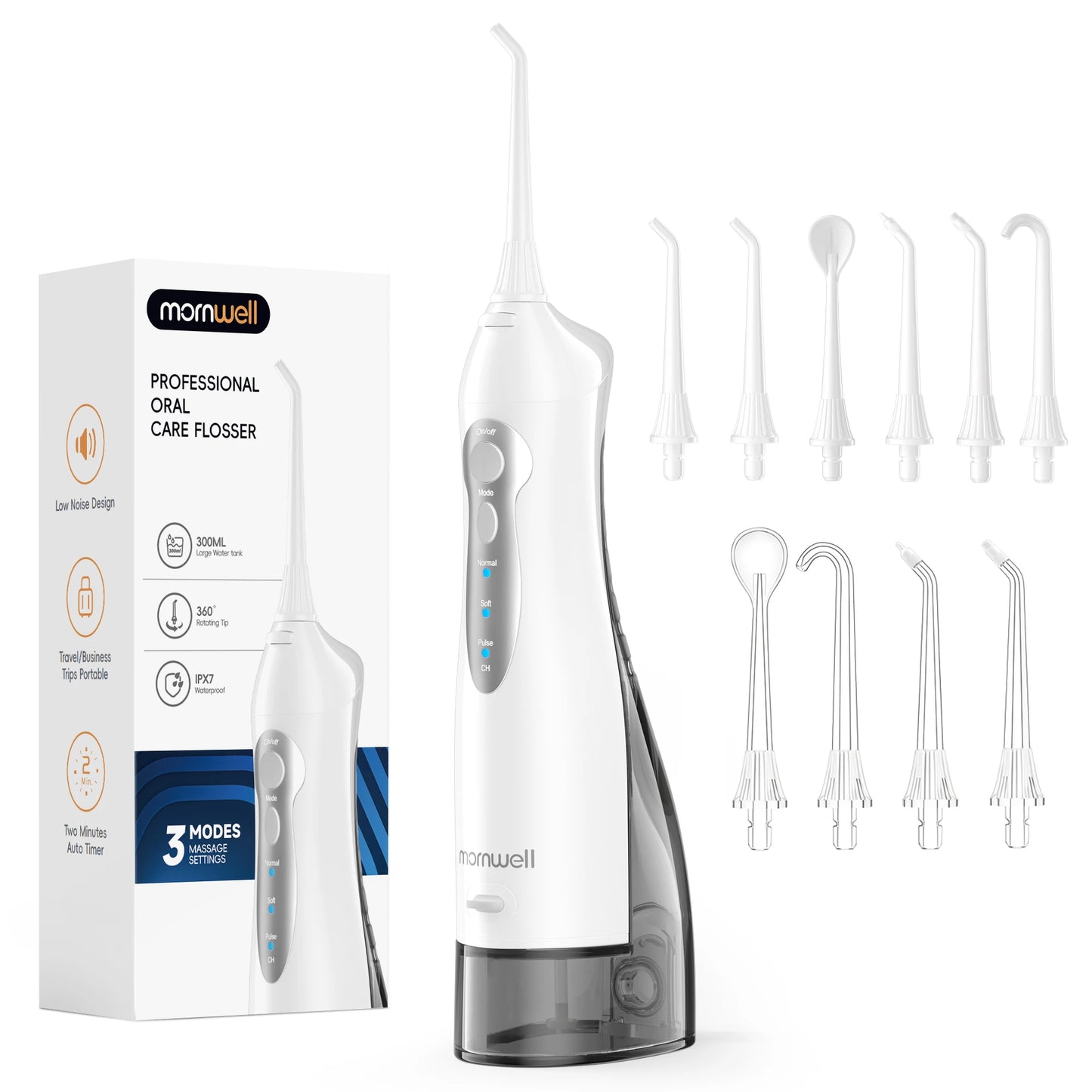 Portable Water Flosser – 300ml Tank, IPX7 Waterproof, 3 Modes, USB Rechargeable, 4 Nozzles