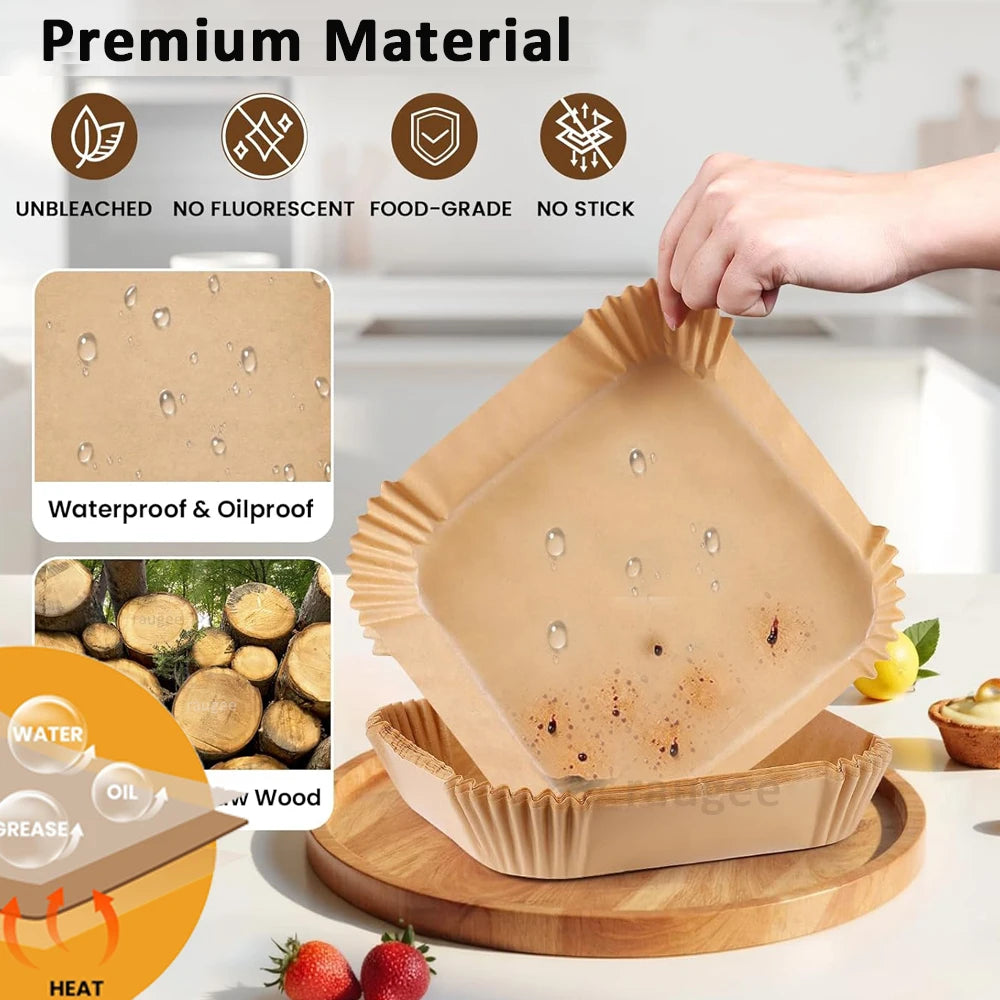 Disposable Air Fryer Liner Paper – Round & Square, 50 or 100pcs, Non-Stick Baking Parchment