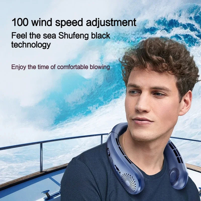 Wearable Neck Fan – 5-Speed Hands-Free, LED Light, Low Noise, Sports & Outdoor Use