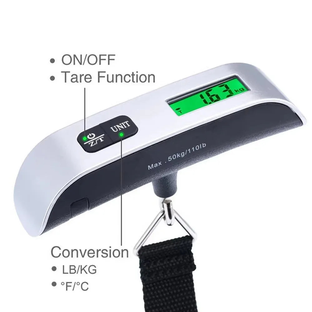50kg Portable Digital Luggage Scale – Electronic Hanging Scale, 110lb, Travel Baggage Weighing