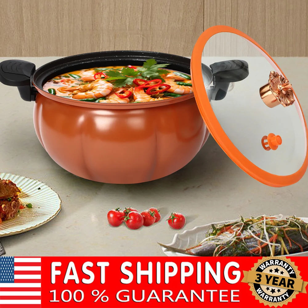 8L Pumpkin-Shaped Micro Pressure Cooker – Non-Stick, Non-Slip Handles & Clear Lid