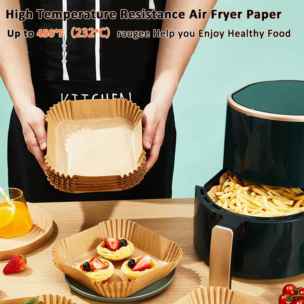 Disposable Air Fryer Liner Paper – Round & Square, 50 or 100pcs, Non-Stick Baking Parchment