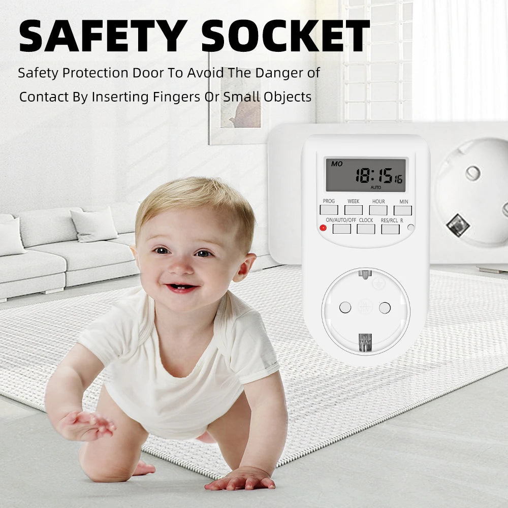 Digital Programmable Timer Switch – Weekly 12/24Hr, EU / UK / US Plug, 2300W Max