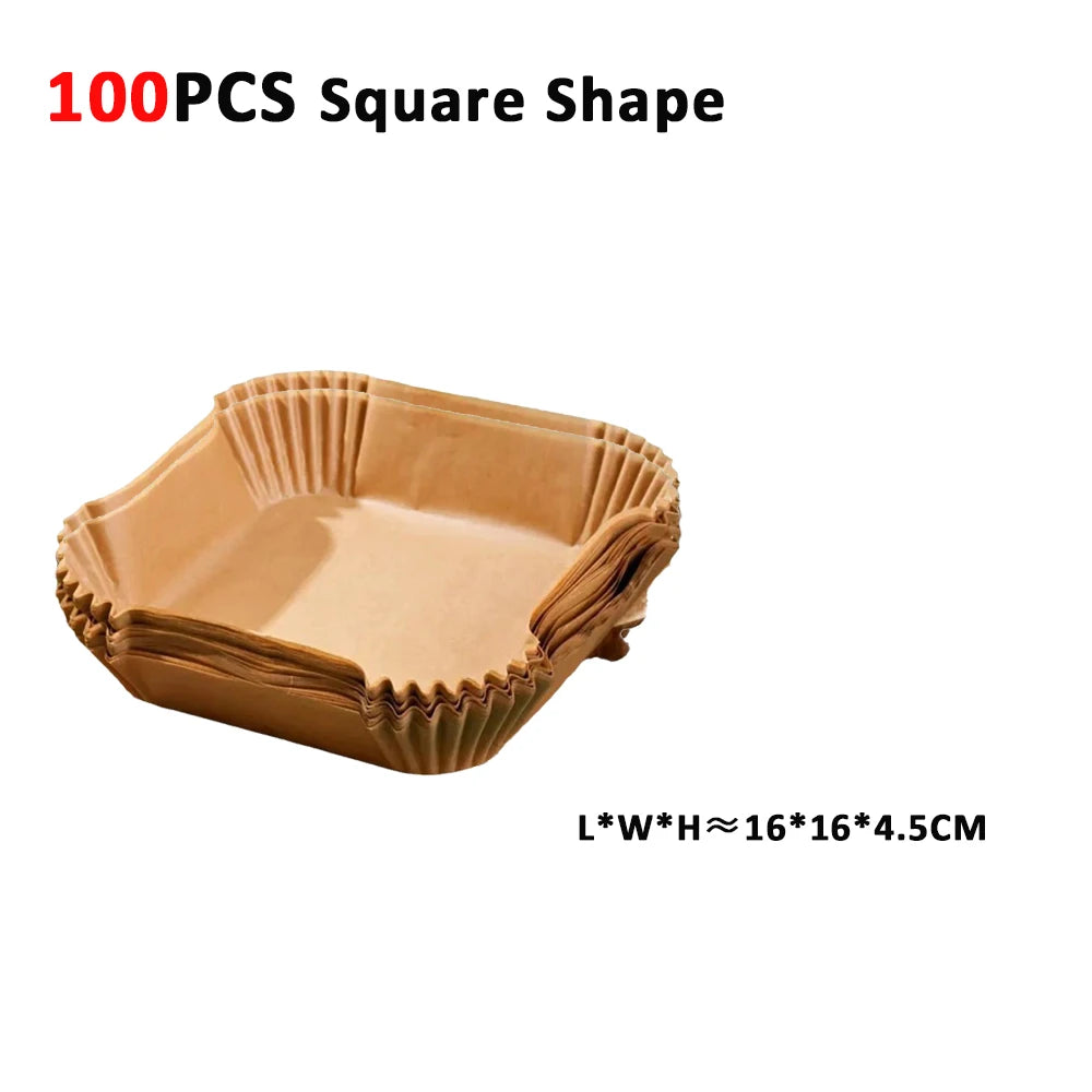 Disposable Air Fryer Liner Paper – Round & Square, 50 or 100pcs, Non-Stick Baking Parchment