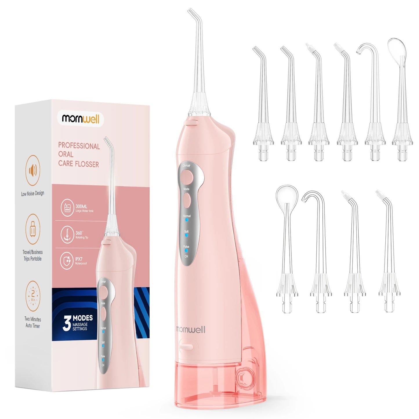 Portable Water Flosser – 300ml Tank, IPX7 Waterproof, 3 Modes, USB Rechargeable, 4 Nozzles