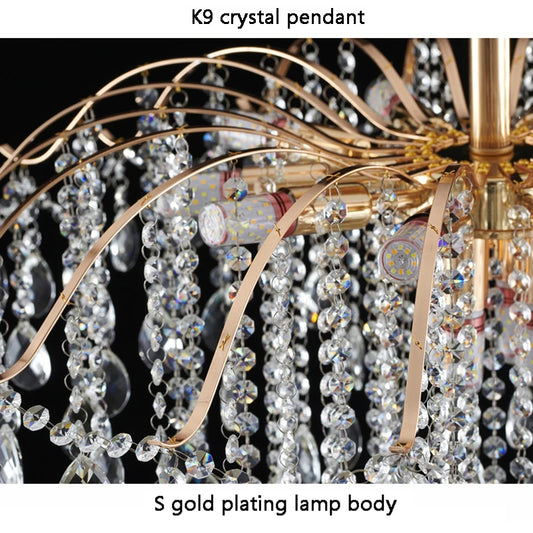 Modern Luxury Crystal Ceiling Chandelier – 3-Colour LED, 10/12/14 Heads, Living Room & Bedroom