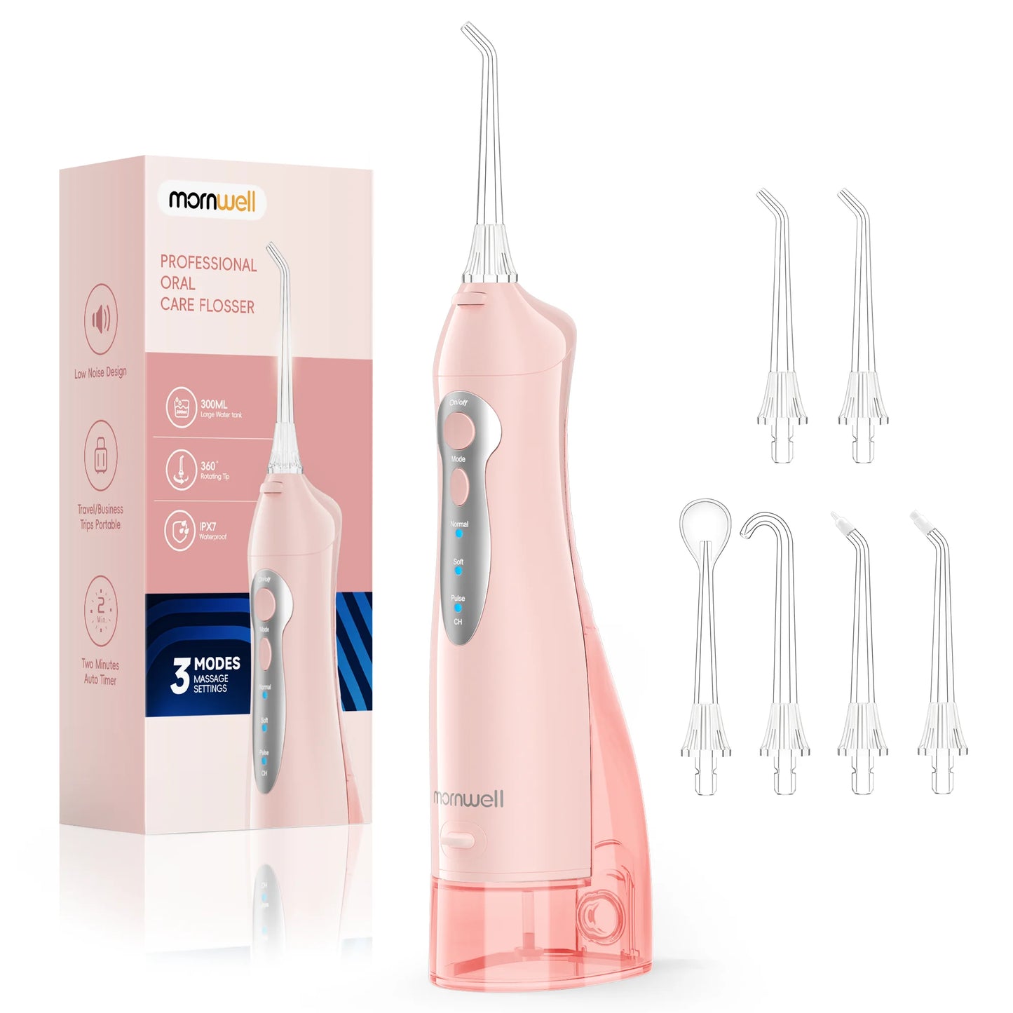 Portable Water Flosser – 300ml Tank, IPX7 Waterproof, 3 Modes, USB Rechargeable, 4 Nozzles