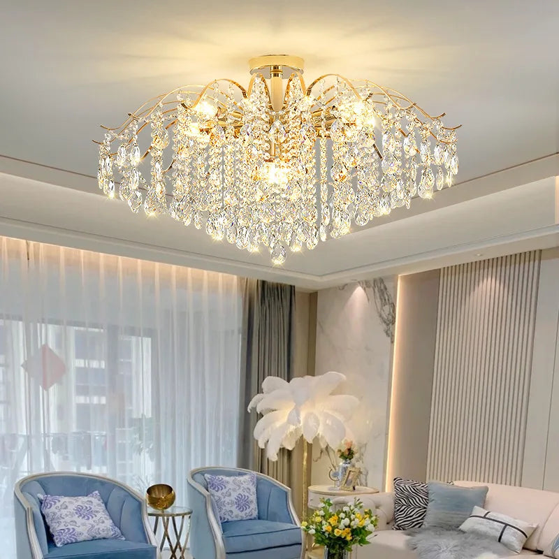 Modern Luxury Crystal Ceiling Chandelier – 3-Colour LED, 10/12/14 Heads, Living Room & Bedroom