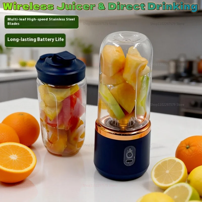 Double Cup Portable USB Blender – 400ml, Stainless Steel Blades, Smoothies & Juices On-the-Go