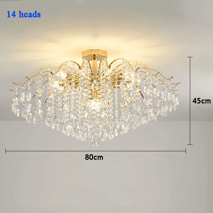 Modern Luxury Crystal Ceiling Chandelier – 3-Colour LED, 10/12/14 Heads, Living Room & Bedroom