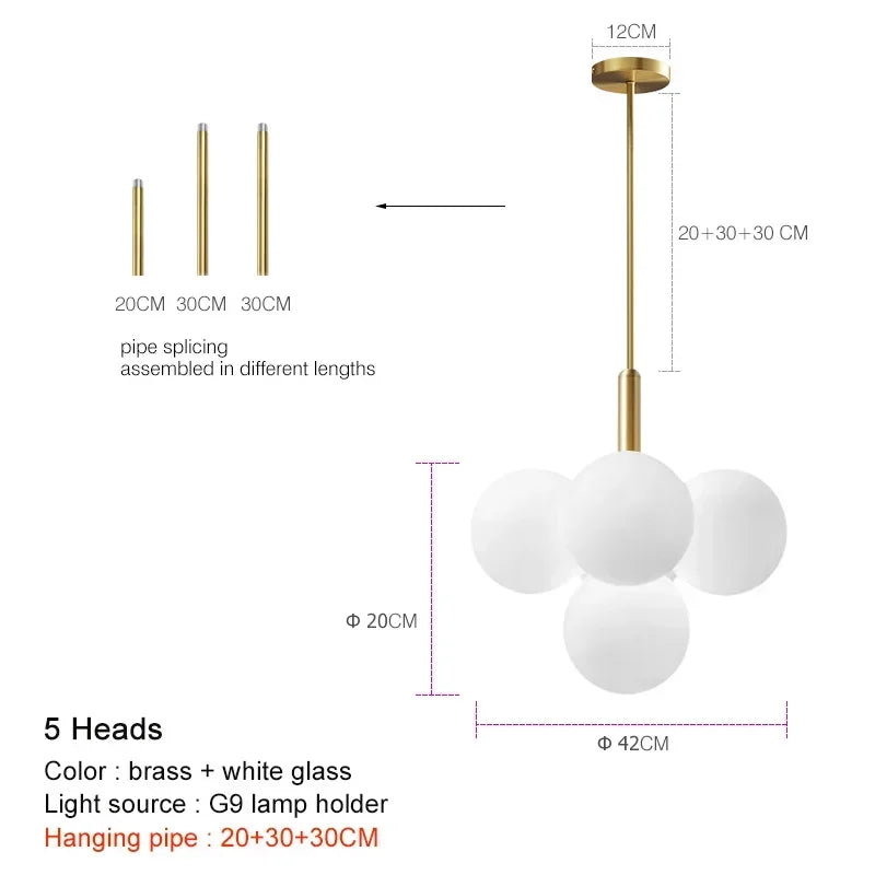 Modern Glass Pendant Chandelier – G9 LED, 5 or 13 Heads, Black / Brass / Chrome, Living & Dining Room