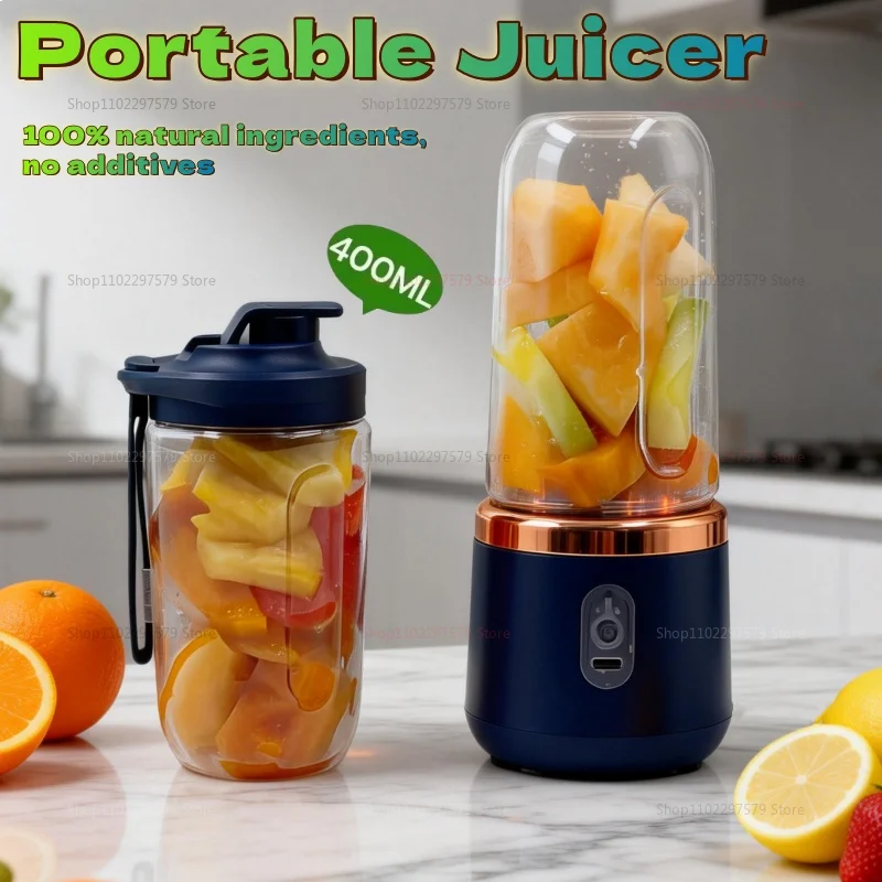 Double Cup Portable USB Blender – 400ml, Stainless Steel Blades, Smoothies & Juices On-the-Go