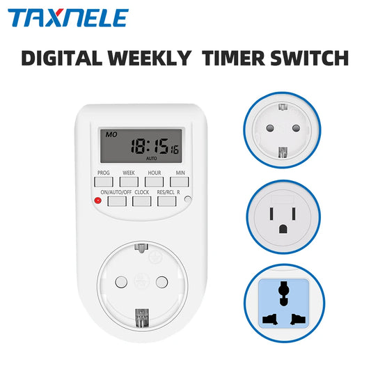 Digital Programmable Timer Switch – Weekly 12/24Hr, EU / UK / US Plug, 2300W Max