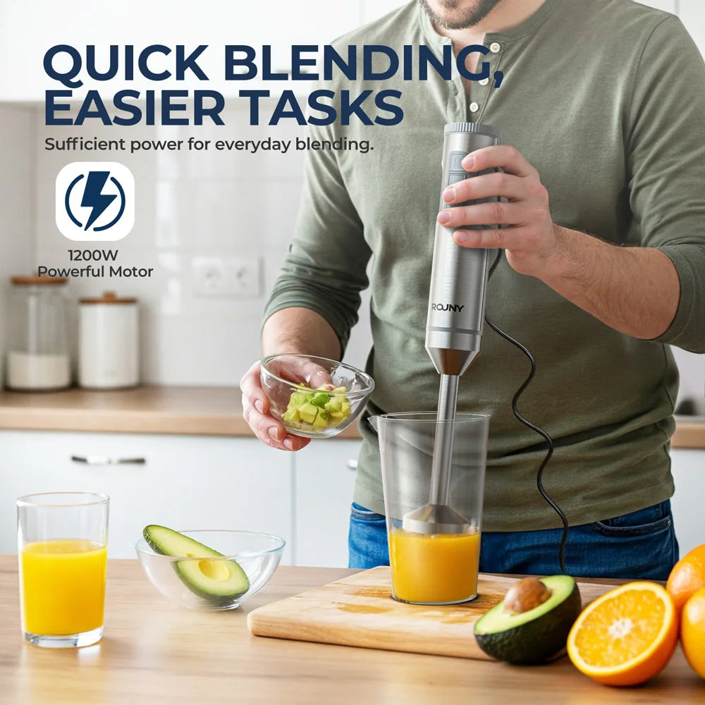 4-in-1 Hand Immersion Blender 1000W – 14-Speed, Stainless Steel, 700ml Beaker & 500ml Processor