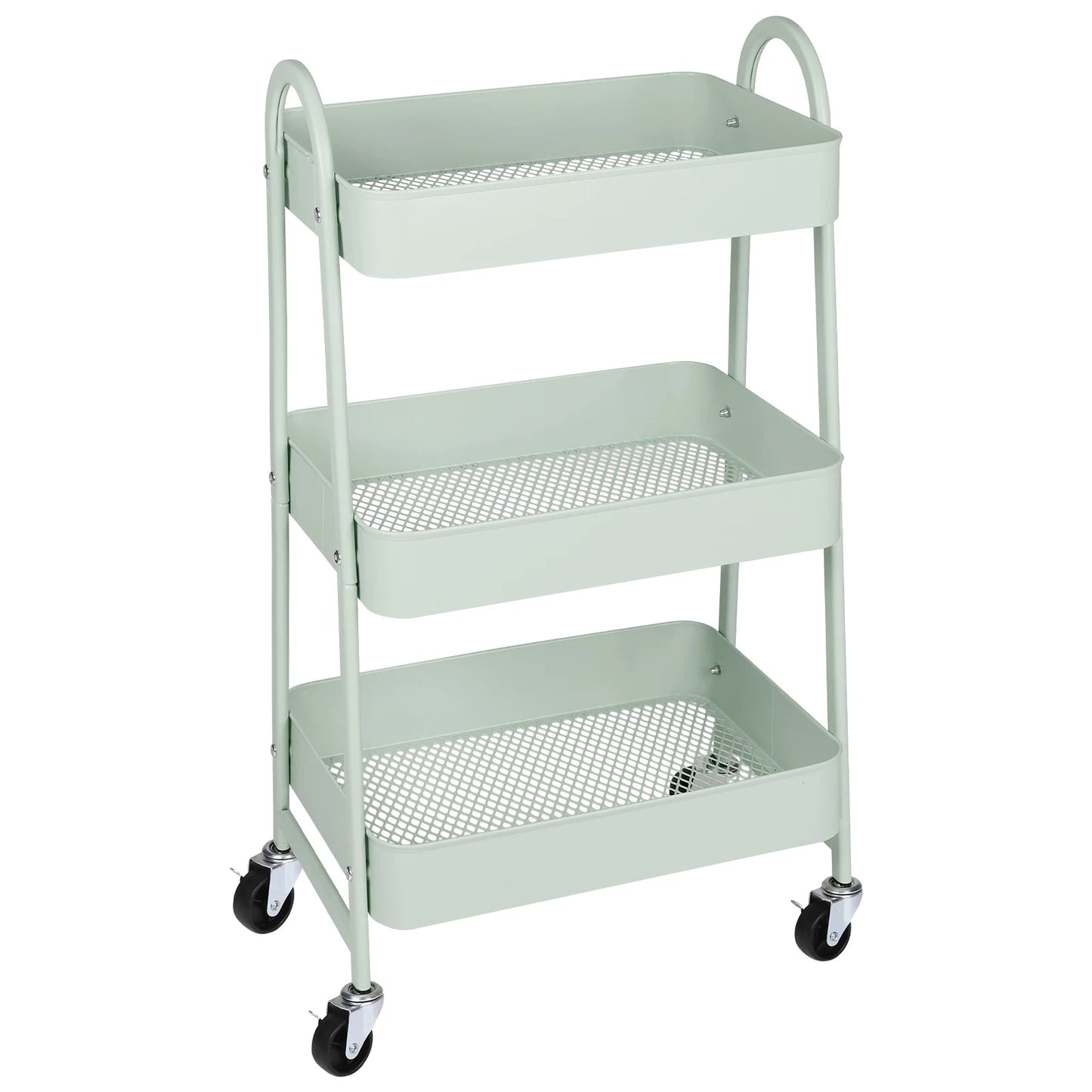 3-Tier Rolling Metal Storage Cart – Lockable Wheels, Mesh Design, Kitchen & Home Organizer