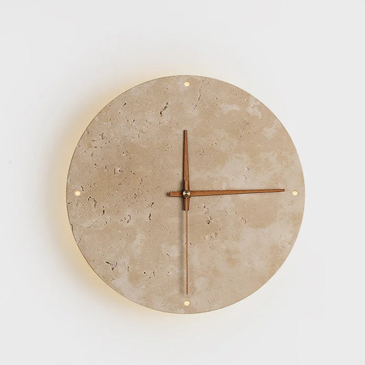 Vintage Round Natural Stone LED Wall Lamp – Yellow Travertine, Bedroom & Living Room Sconce