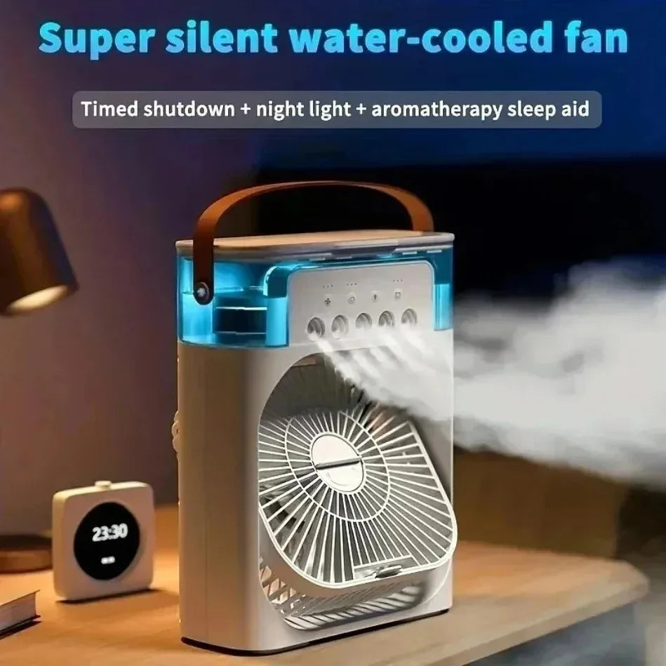 3-in-1 Portable Evaporative Air Cooler Fan – Humidifier, 7-Color LED Night Light, USB Type-C