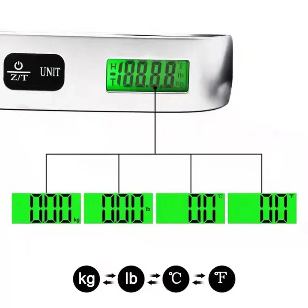 50kg Portable Digital Luggage Scale – Electronic Hanging Scale, 110lb, Travel Baggage Weighing