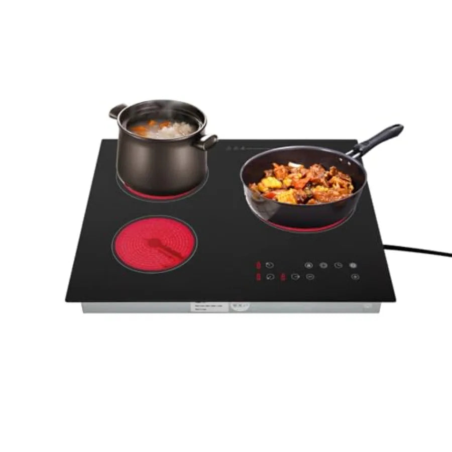 3-Burner Electric Ceramic Cooktop – Countertop or Built-In, Child Safety Lock, Residual Heat Indicator