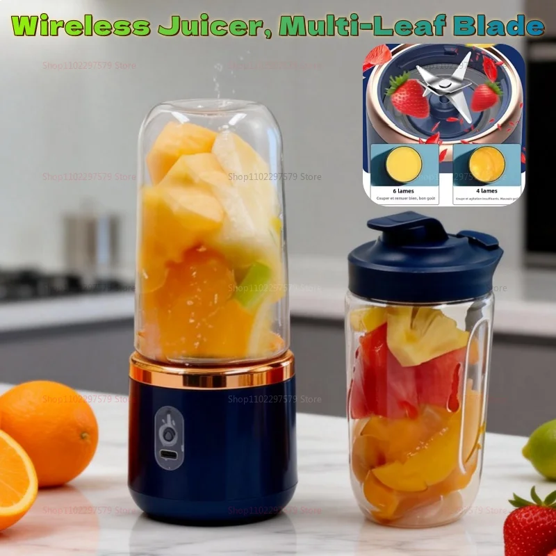 Double Cup Portable USB Blender – 400ml, Stainless Steel Blades, Smoothies & Juices On-the-Go