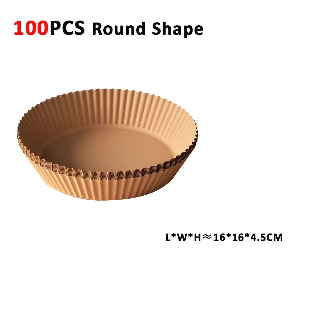 Disposable Air Fryer Liner Paper – Round & Square, 50 or 100pcs, Non-Stick Baking Parchment