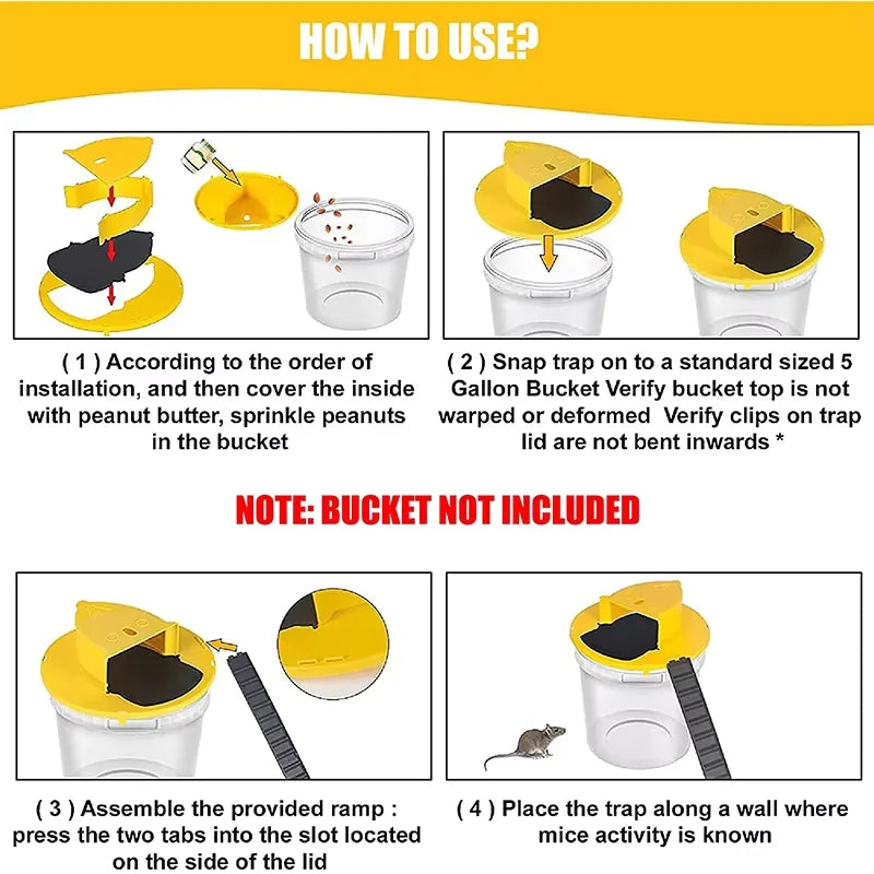 Automatic Flip Mouse Trap – Catch & Release Bucket Lid, Auto-Reset, Reusable