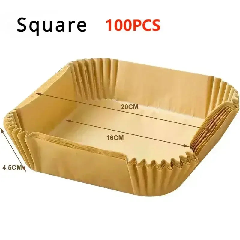 Disposable Air Fryer Liner Paper – Round & Square, 50 or 100pcs, Non-Stick Baking Parchment