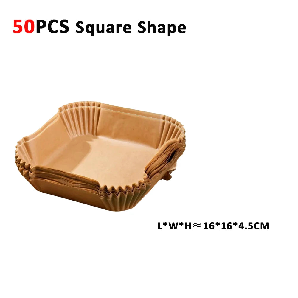 Disposable Air Fryer Liner Paper – Round & Square, 50 or 100pcs, Non-Stick Baking Parchment